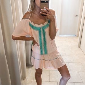 Pink & Turquoise Off TheShoulder Dress